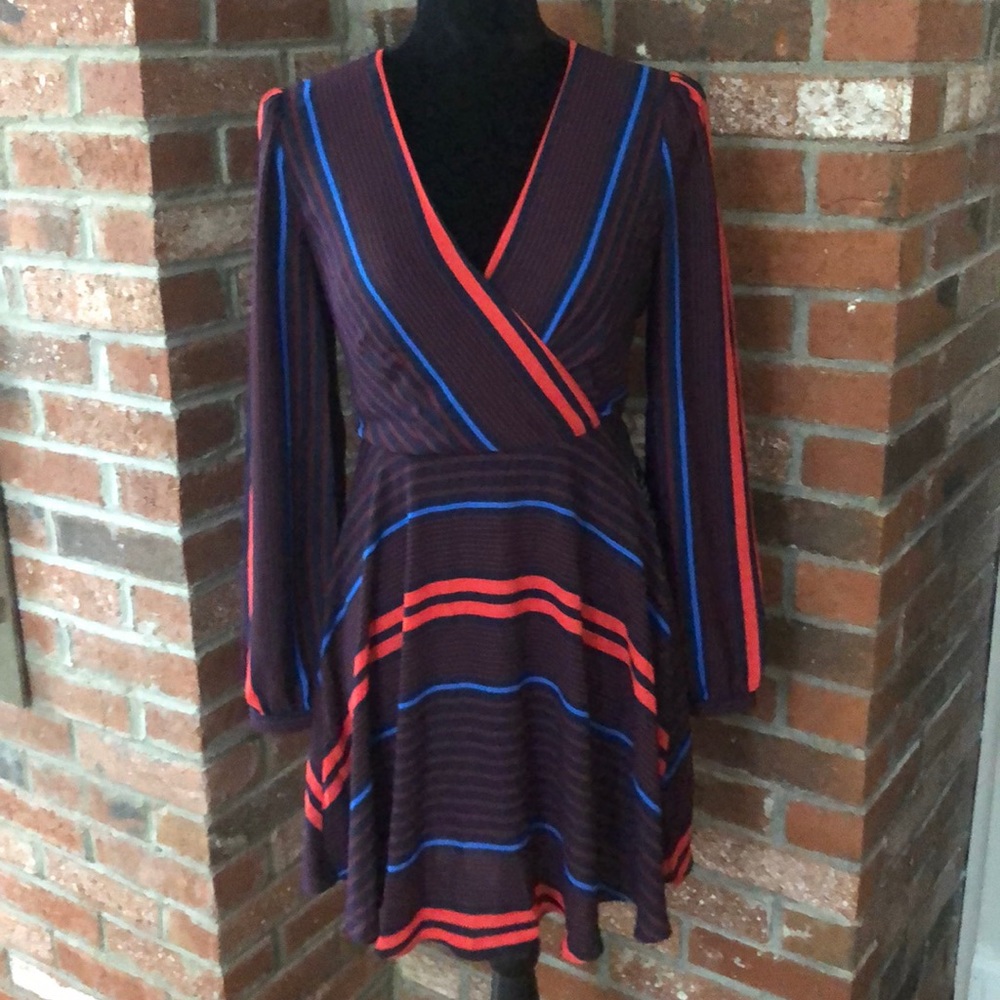 NWT! Blue, Purplish, Black & Red Striped Dress